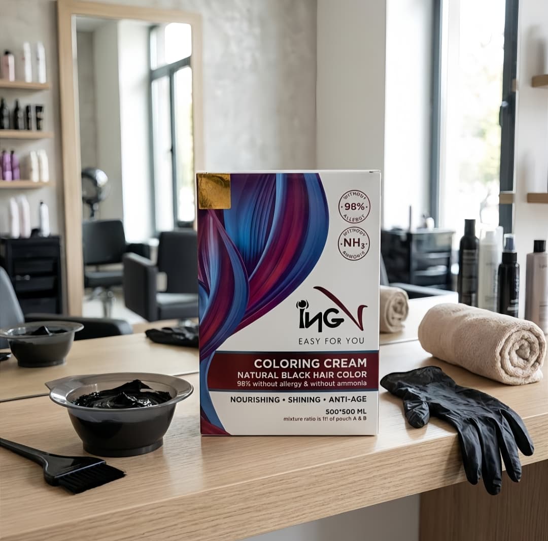 ING Coloring Cream – Natural Black Hair Color | Ammonia-Free & PPD-Free | 130ml × 2