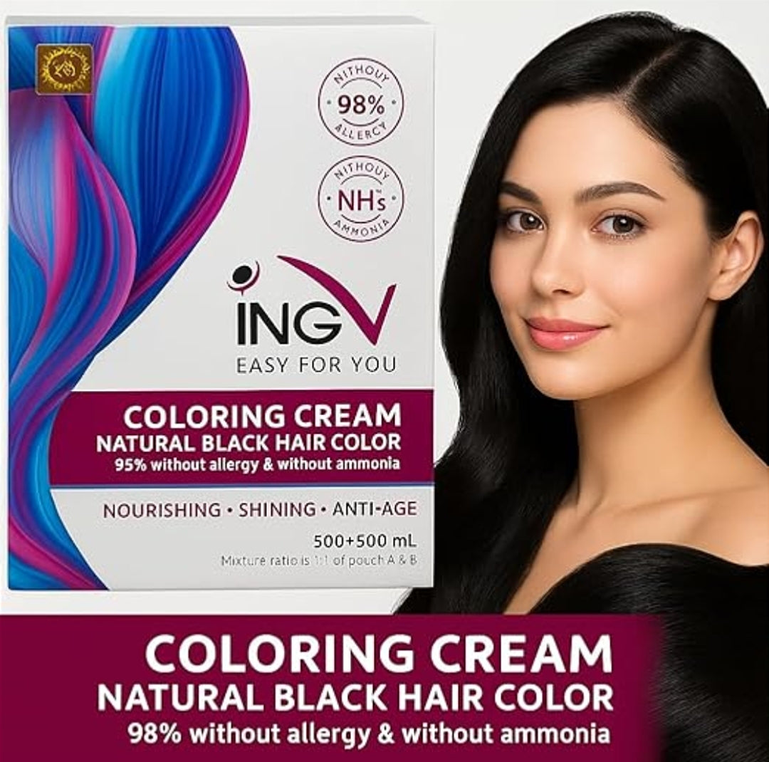 ING Coloring Cream – Natural Black Hair Color | Ammonia-Free & PPD-Free | 130ml × 2