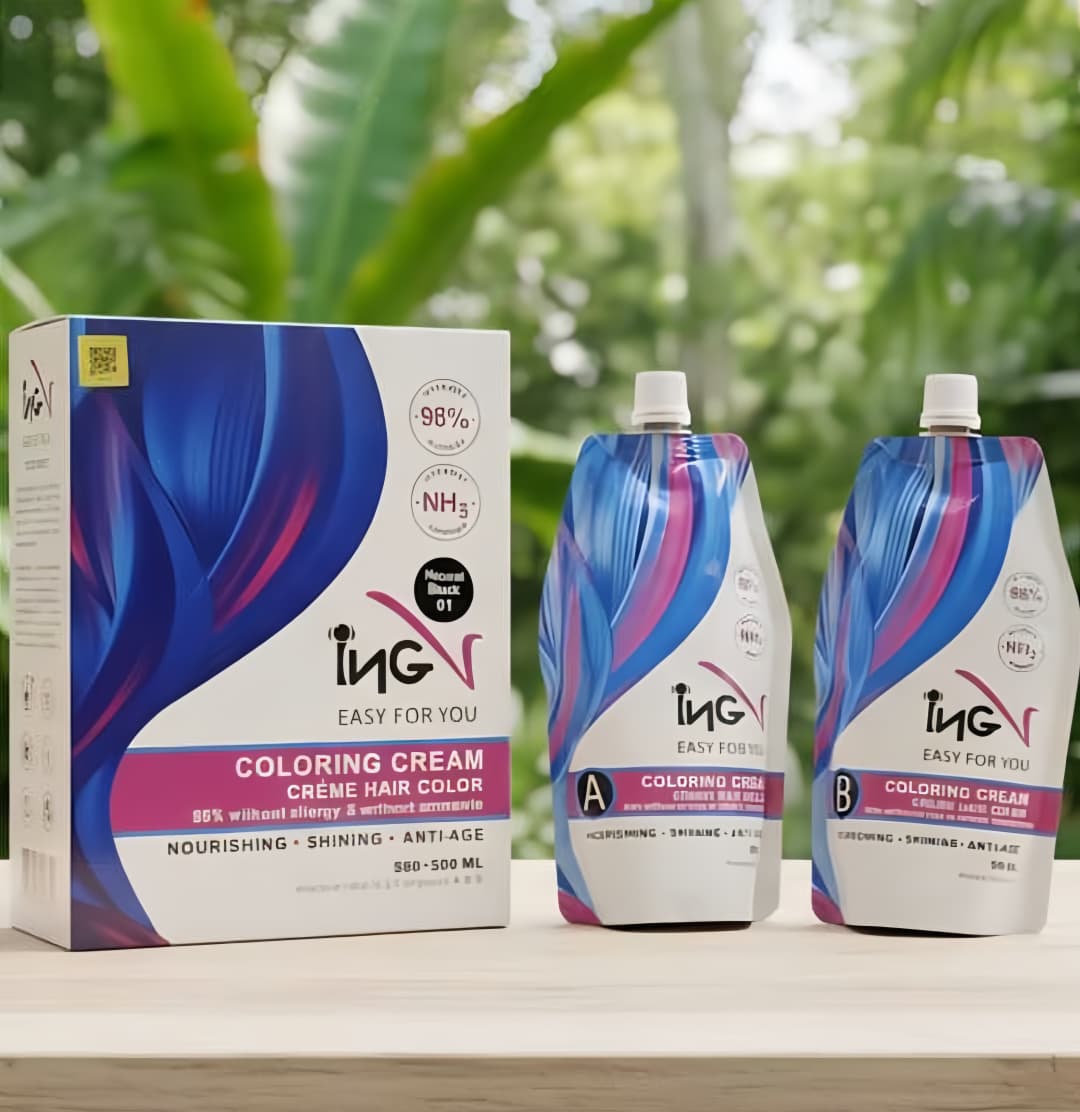 ING Coloring Cream – Natural Black Hair Color | Ammonia-Free & PPD-Free | 130ml × 2